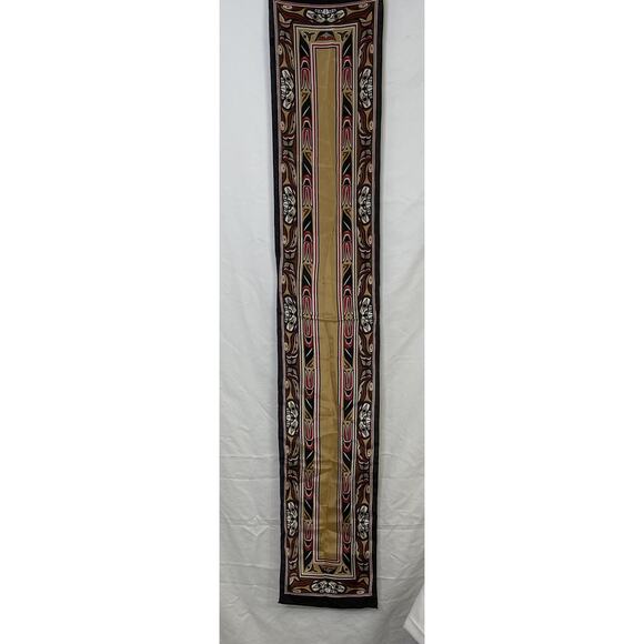 Elaine Paine Silk Scarf Skemo Canada Tan Red Totem Pole Native 8.5x48" Vintage - Picture 5 of 8
